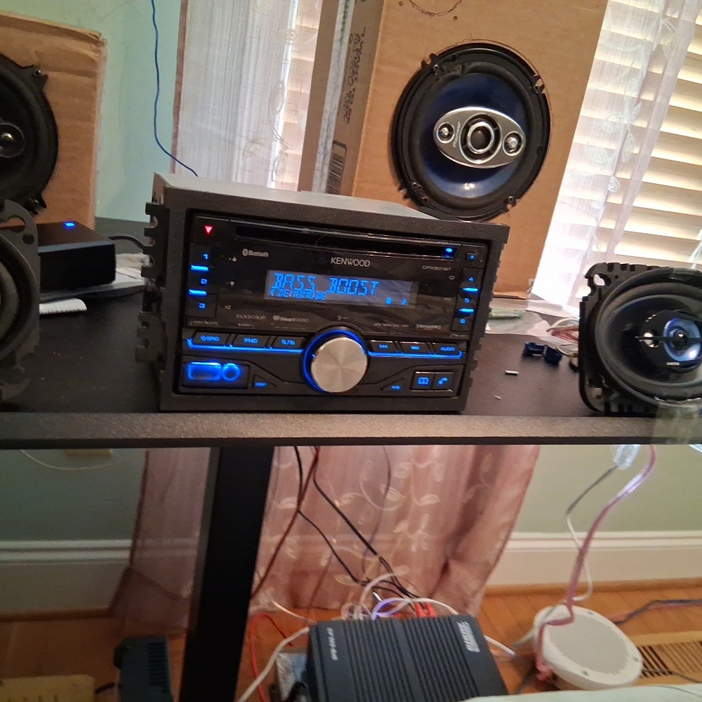 Kenwood Black Car Audio System with Blue Accents